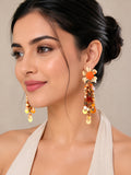 Gold-Plated Floral Shaped Drop Orange Earrings