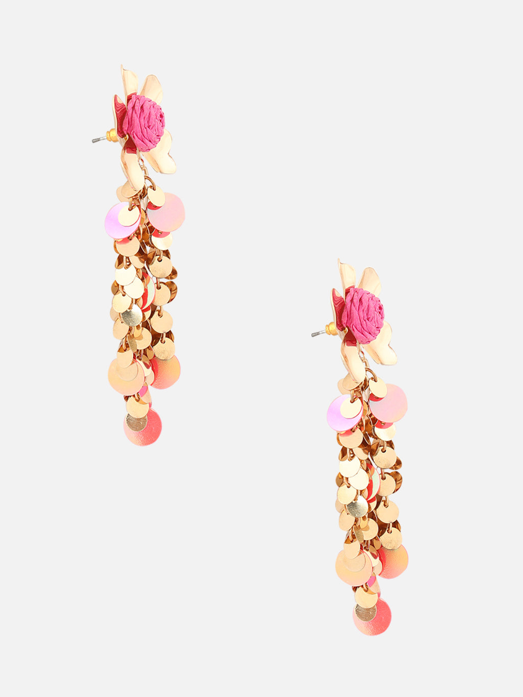 Gold-Plated Floral Shaped Drop Pink Earrings