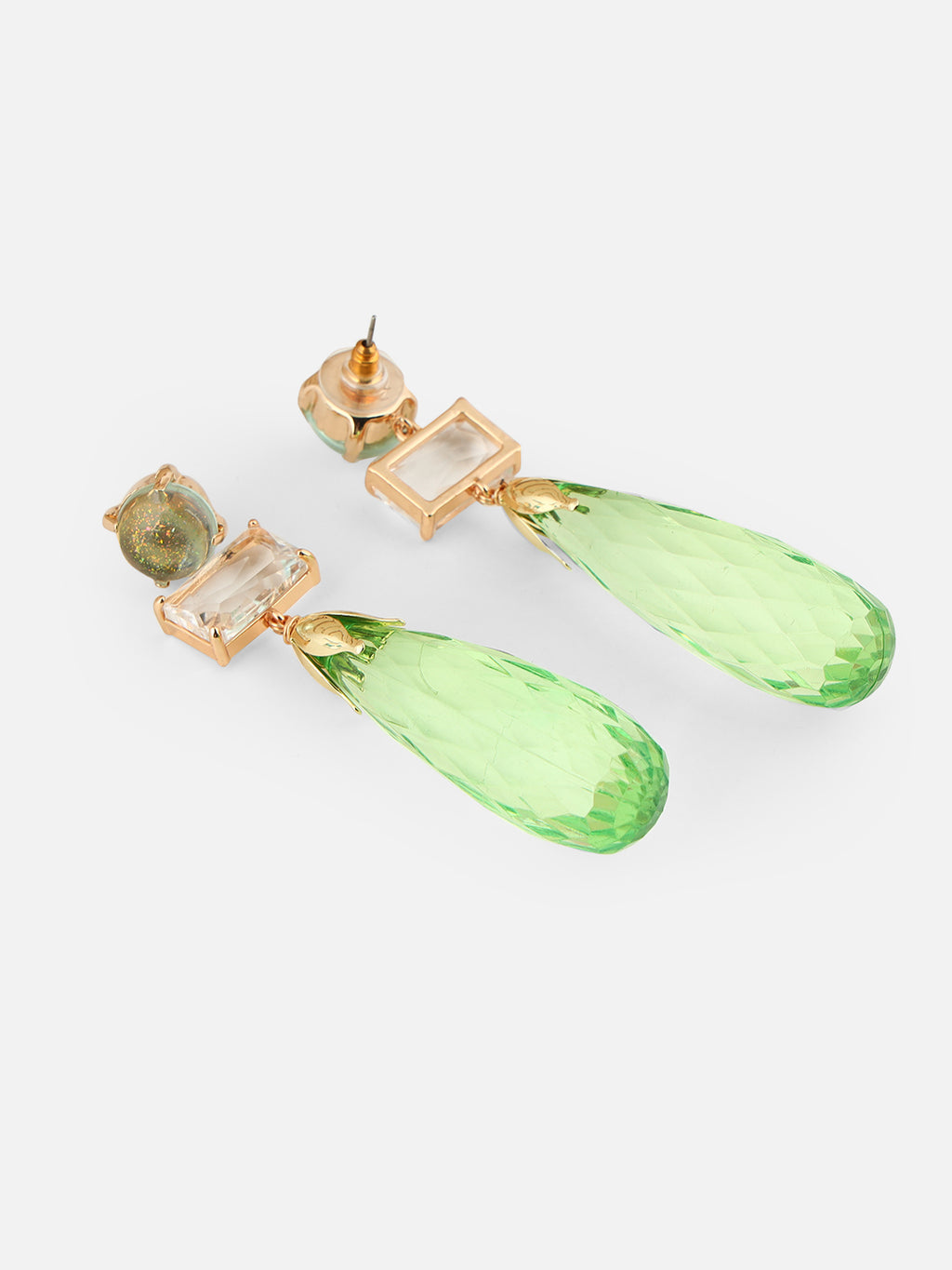 Stone Teardrop Shaped Drop Green Earrings