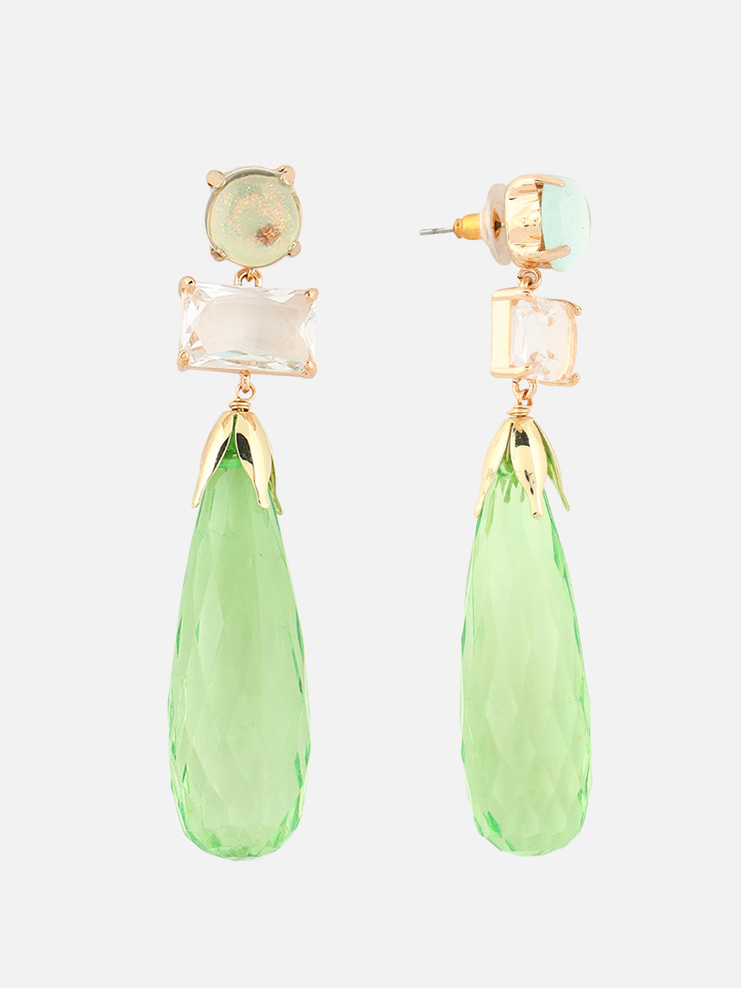Stone Teardrop Shaped Drop Green Earrings