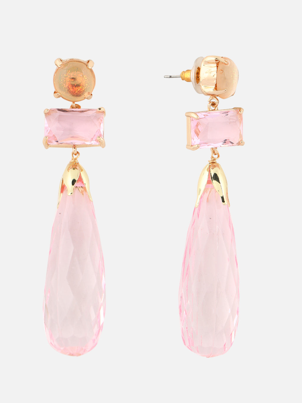 Stone Teardrop Shaped Drop Pink Earrings