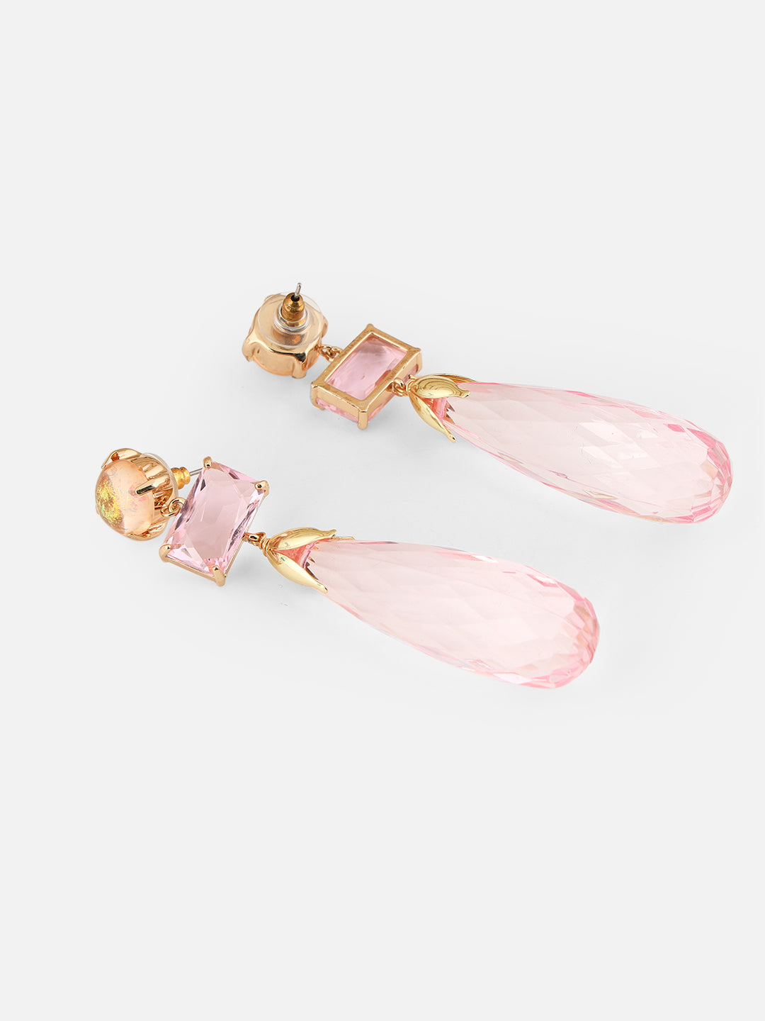 Stone Teardrop Shaped Drop Pink Earrings