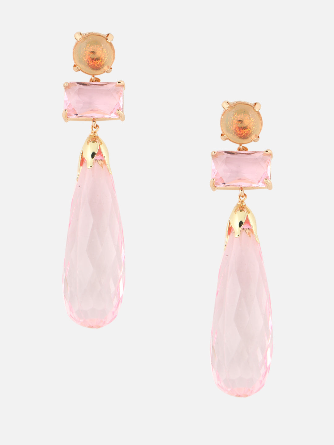 Stone Teardrop Shaped Drop Pink Earrings