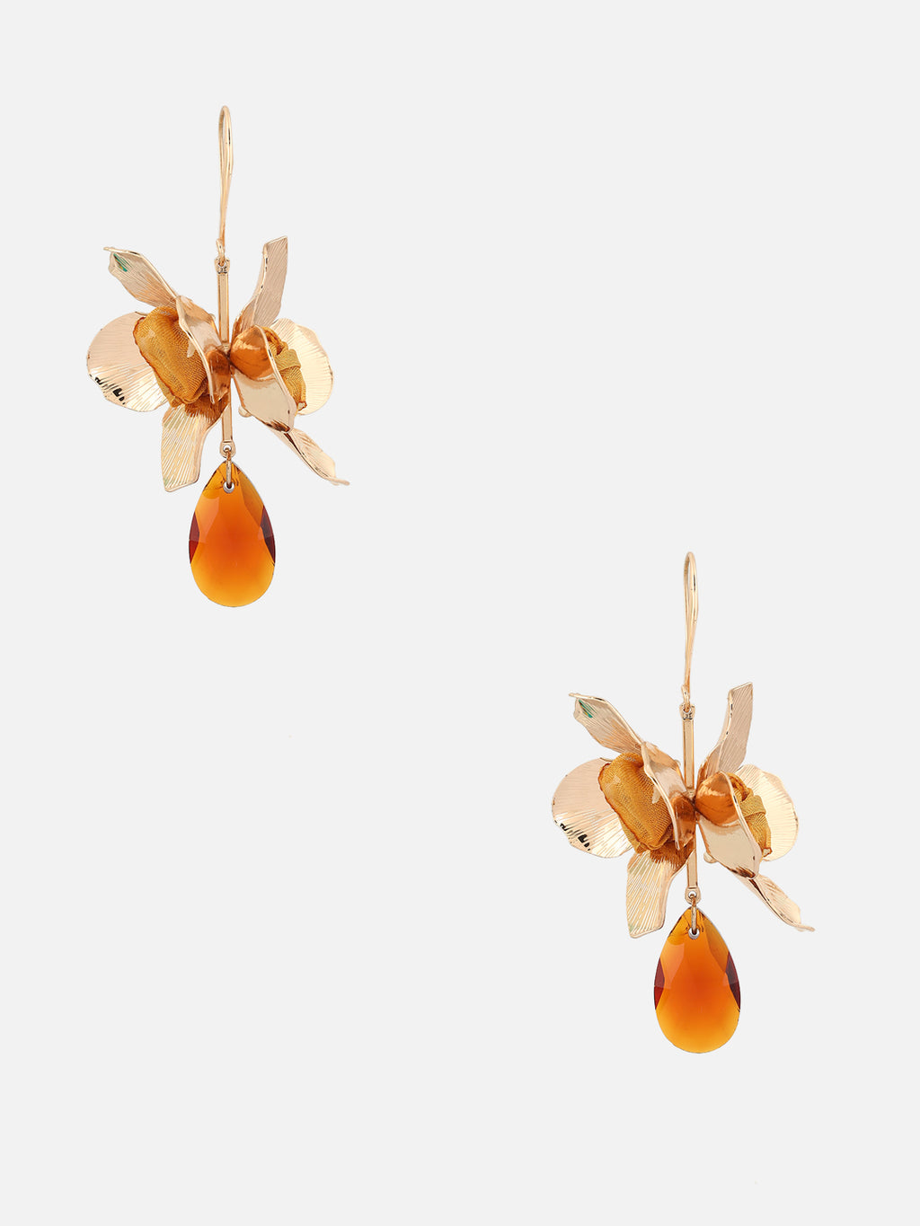 Gold-Plated Artificial Stone Contemporary Drop Beige Earrings