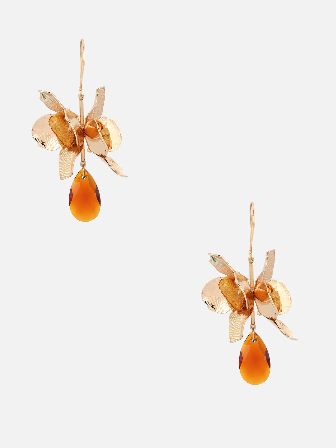 Gold-Plated Artificial Stone Contemporary Drop Beige Earrings