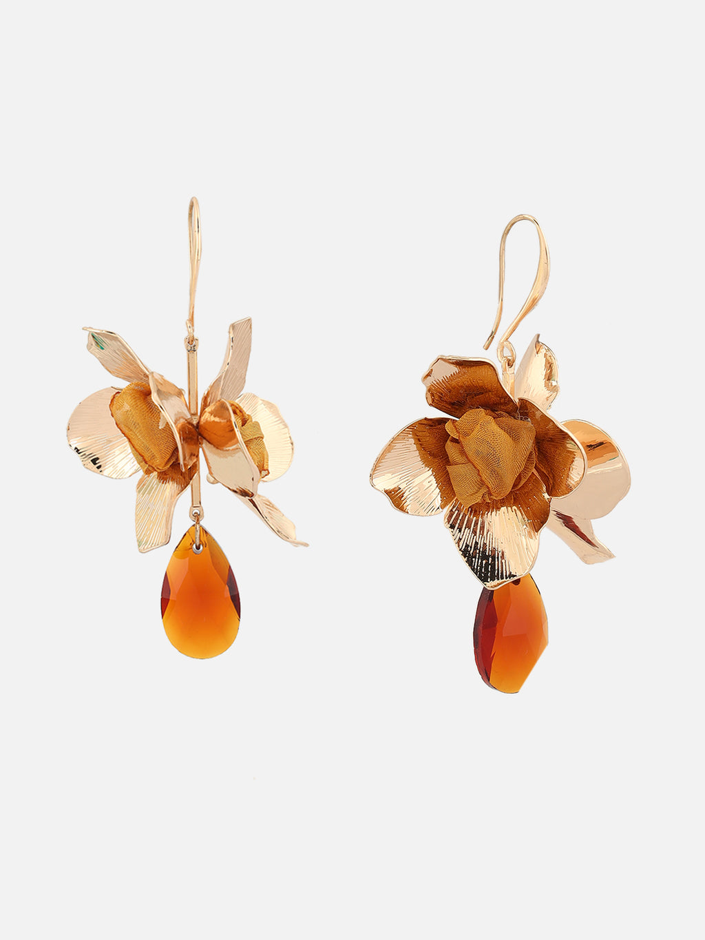 Gold-Plated Artificial Stone Contemporary Drop Beige Earrings