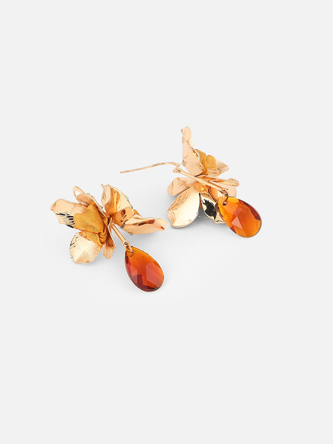 Gold-Plated Artificial Stone Contemporary Drop Beige Earrings