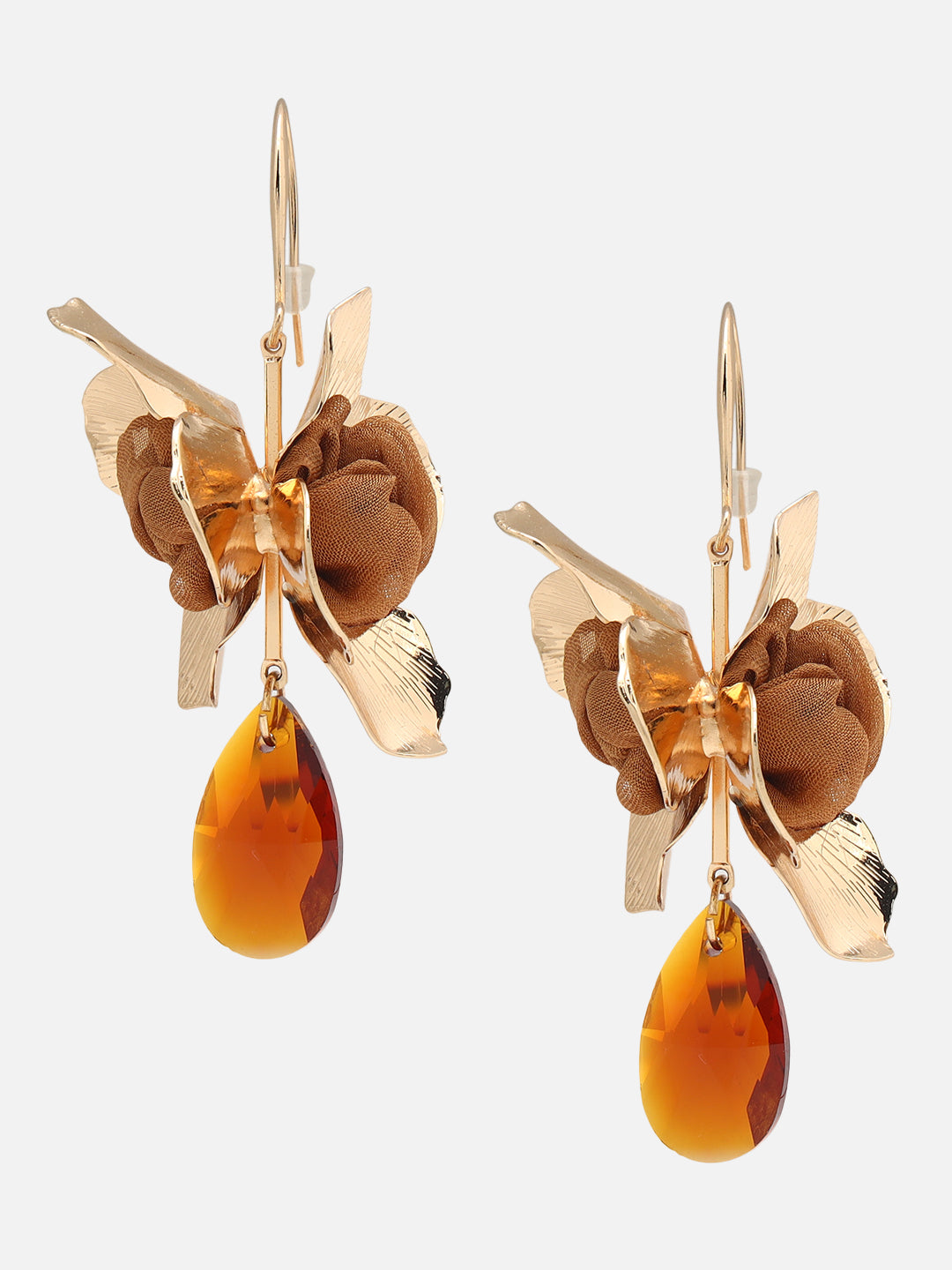Gold-Plated Artificial Stone Contemporary Drop Brown Earrings