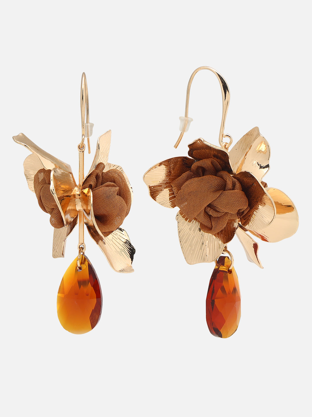 Gold-Plated Artificial Stone Contemporary Drop Brown Earrings
