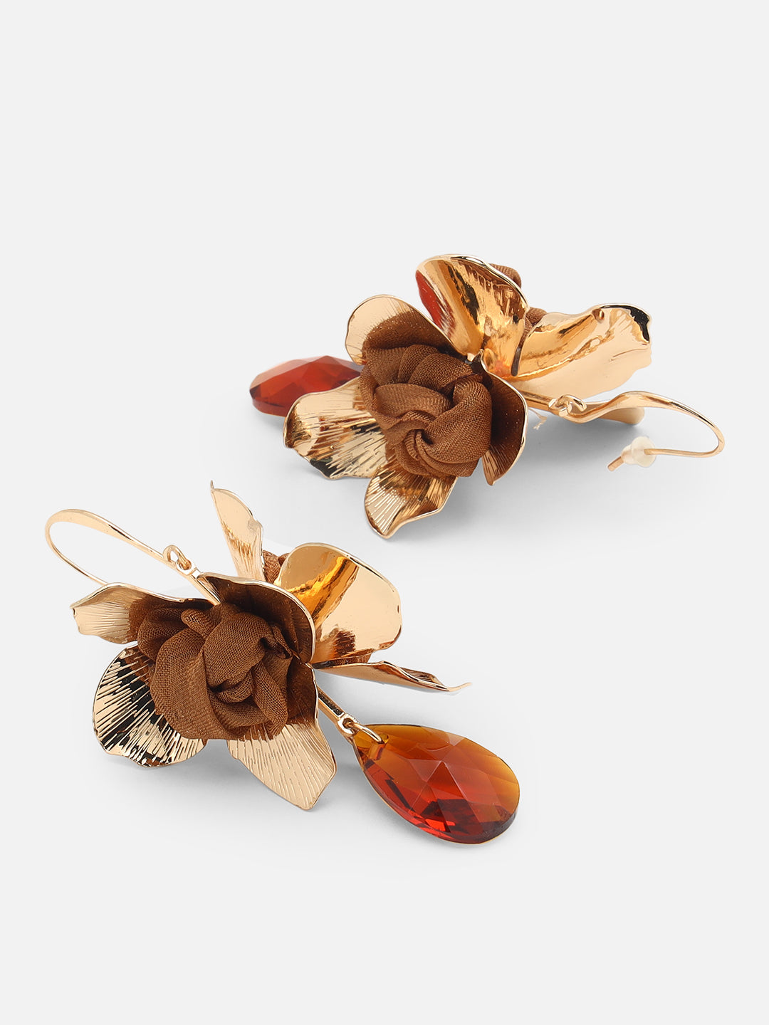 Gold-Plated Artificial Stone Contemporary Drop Brown Earrings