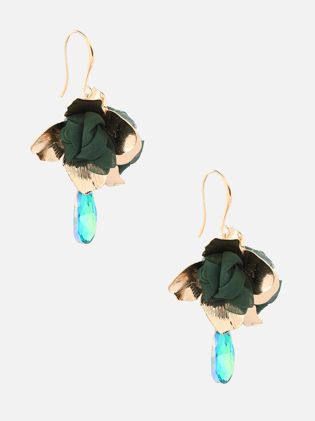 Gold-Plated Artificial Stone Contemporary Drop Green Earrings
