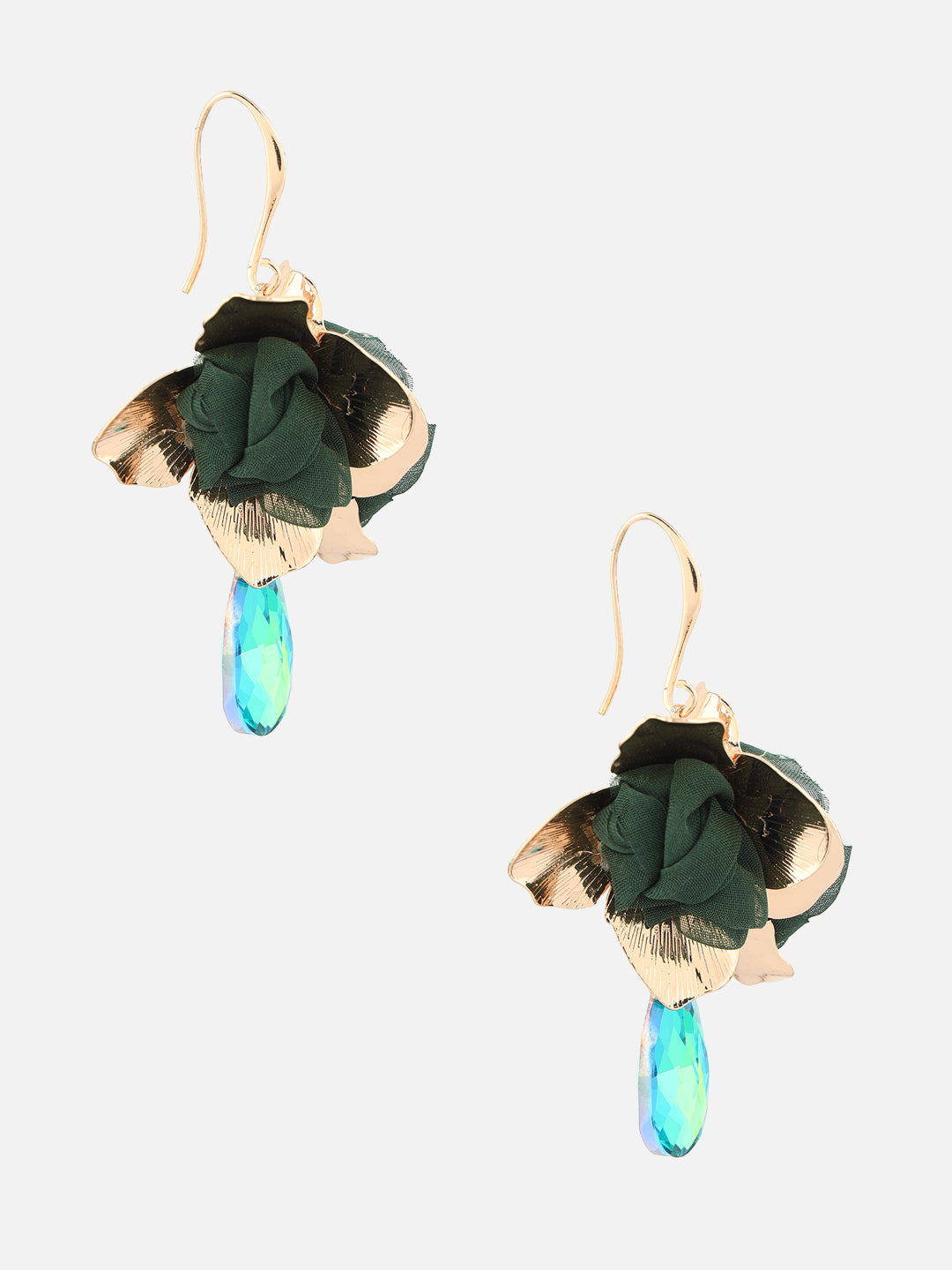 Gold-Plated Artificial Stone Contemporary Drop Green Earrings