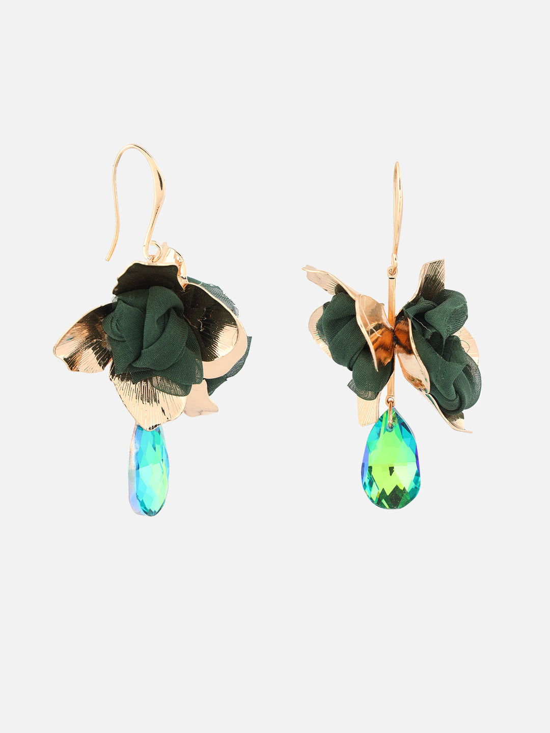 Gold-Plated Artificial Stone Contemporary Drop Green Earrings