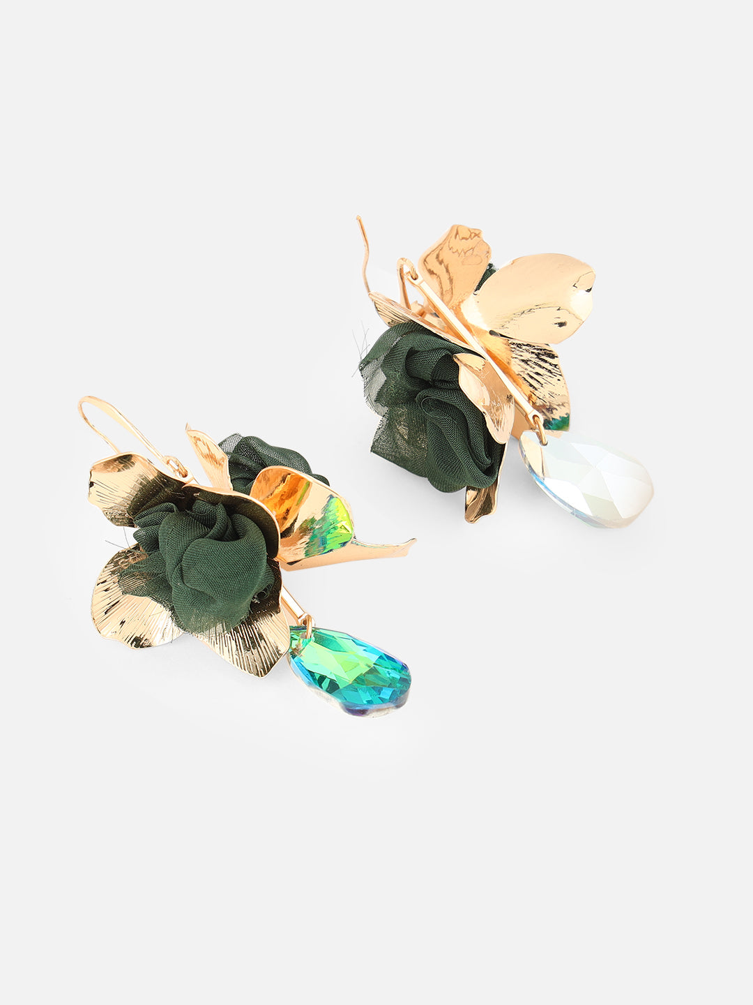 Gold-Plated Artificial Stone Contemporary Drop Green Earrings