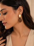 Gold-Plated Oval Shaped Drop Brown Earrings