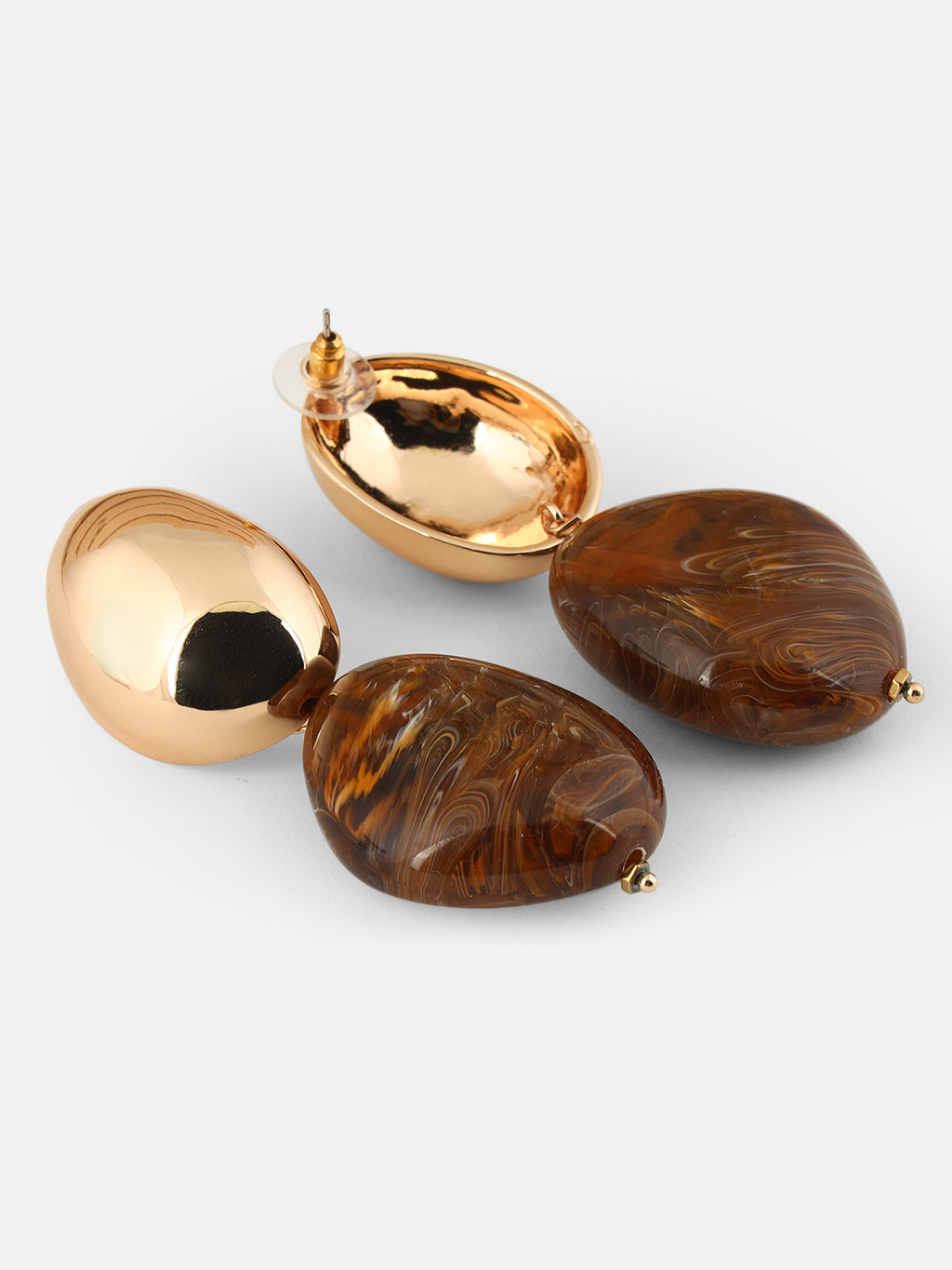 Gold-Plated Oval Shaped Drop Brown Earrings