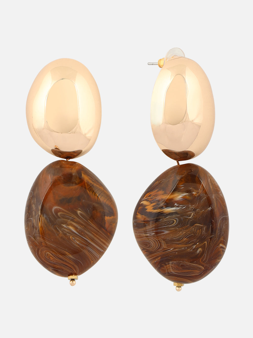 Gold-Plated Oval Shaped Drop Brown Earrings