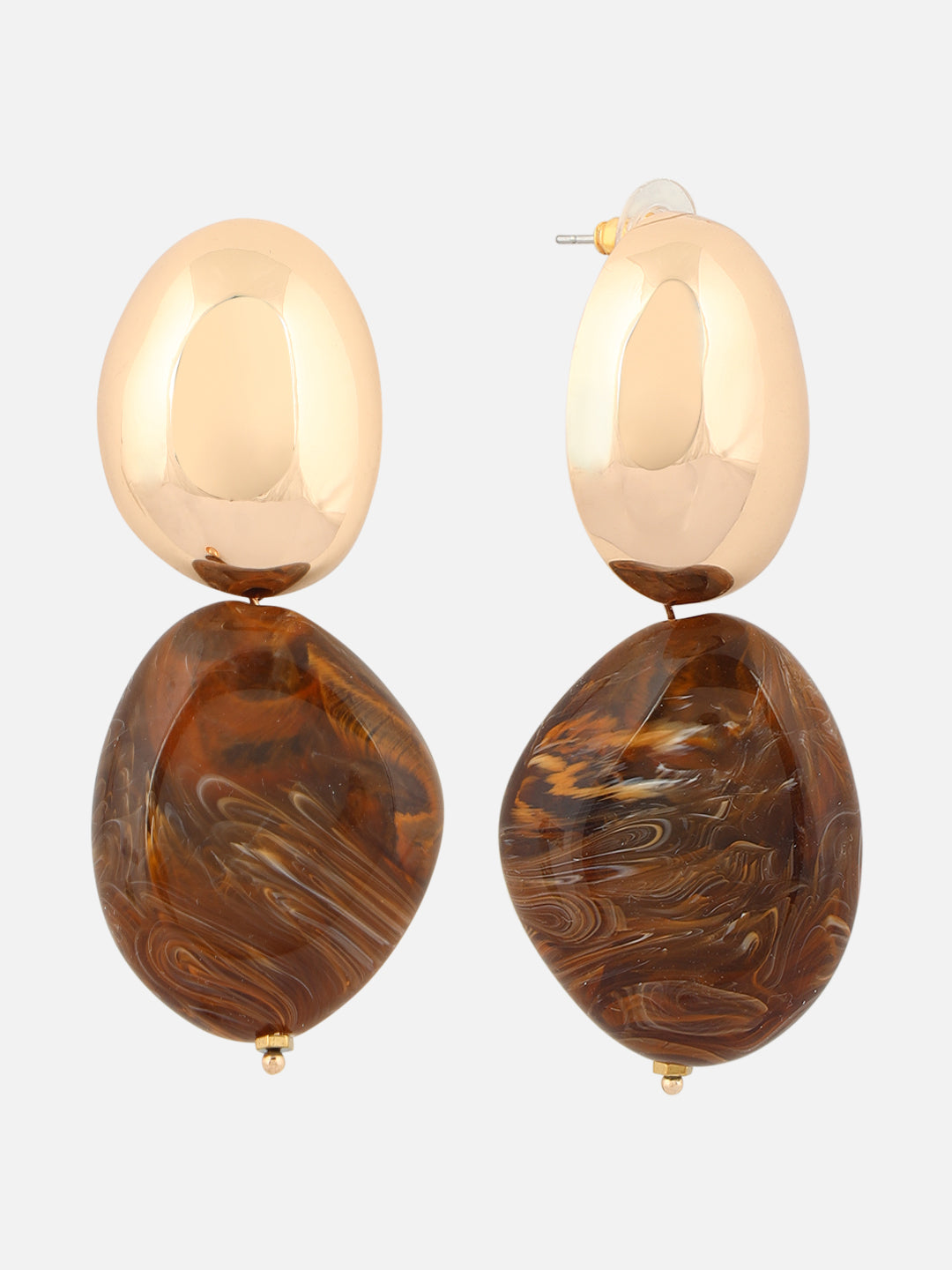 Gold-Plated Oval Shaped Drop Brown Earrings