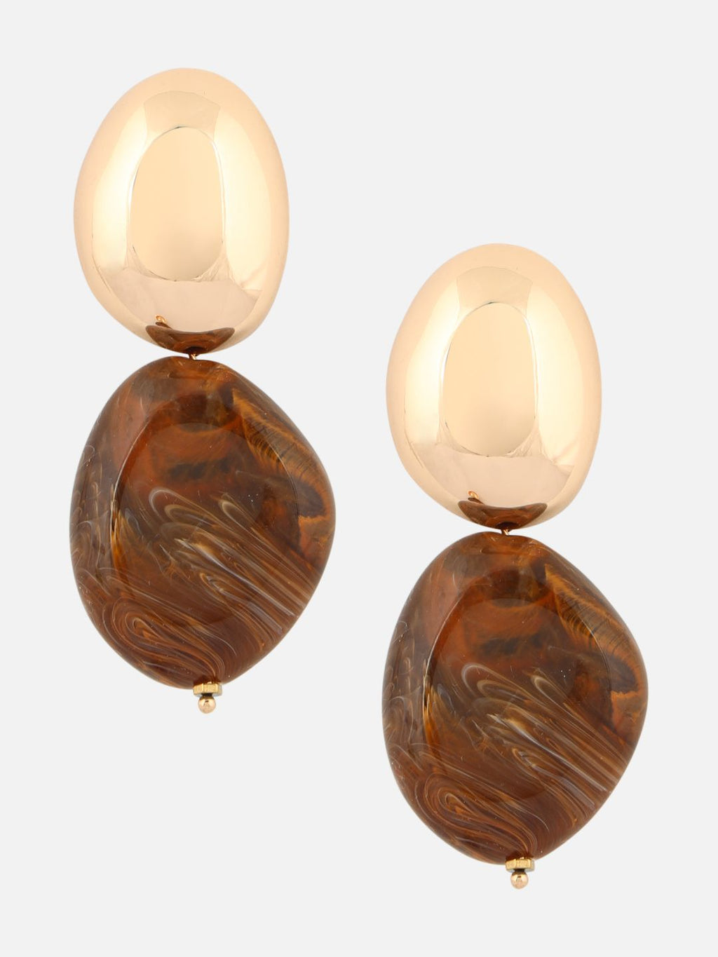 Gold-Plated Oval Shaped Drop Brown Earrings