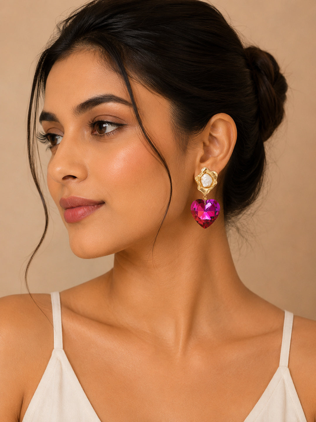 Fashion Jewelry Pink Heart-Shaped Drop Earrings