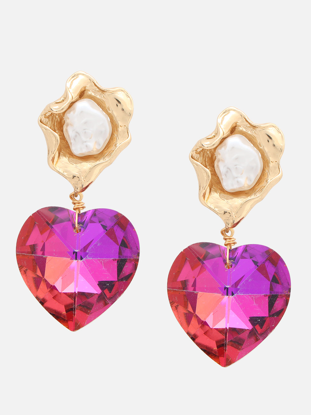 Beatnik Women's Pink Heart-Shaped Drop Earrings | Gold-Plated Beaded Western Style Fashion Jewelry