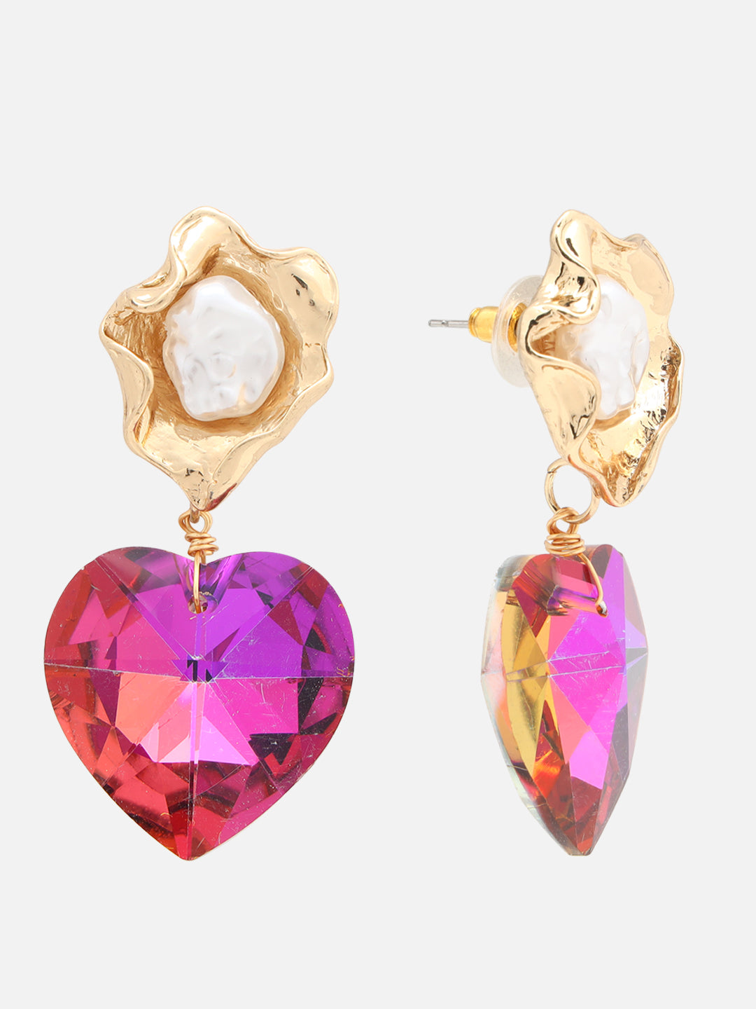 Beatnik Women's Pink Heart-Shaped Drop Earrings | Gold-Plated Beaded Western Style Fashion Jewelry