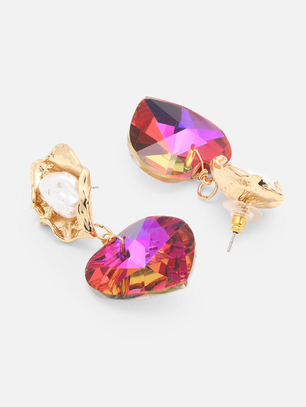 Beatnik Women's Pink Heart-Shaped Drop Earrings | Gold-Plated Beaded Western Style Fashion Jewelry