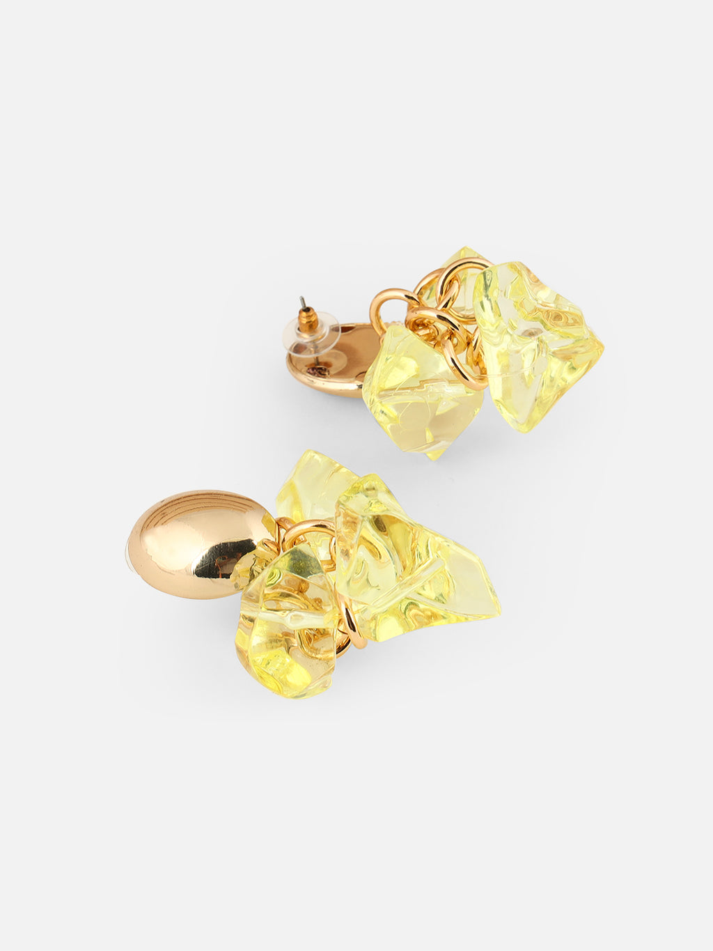 Gold-Plated Artificial Stones Studded Oval Shaped Drop Yellow Earrings