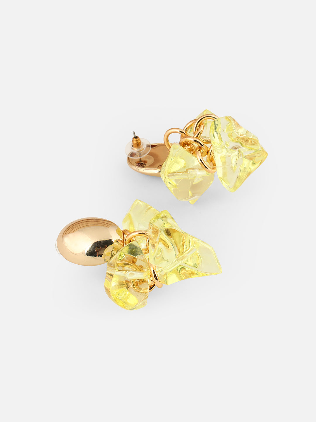 Gold-Plated Artificial Stones Studded Oval Shaped Drop Yellow Earrings