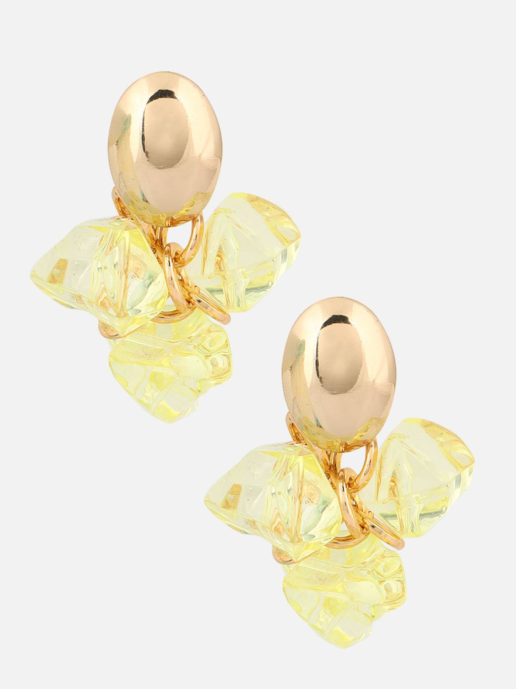 Gold-Plated Artificial Stones Studded Oval Shaped Drop Yellow Earrings