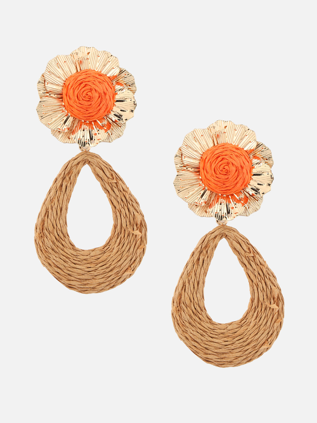 Beatnik Drop Floral Western Gold-Plated Fashion Earrings – Orange