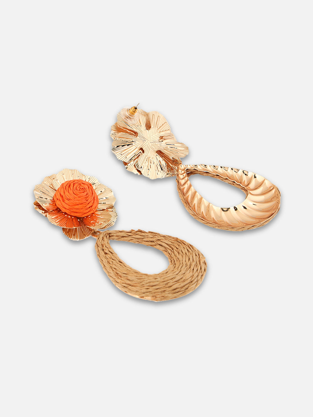 Beatnik Drop Floral Western Gold-Plated Fashion Earrings – Orange