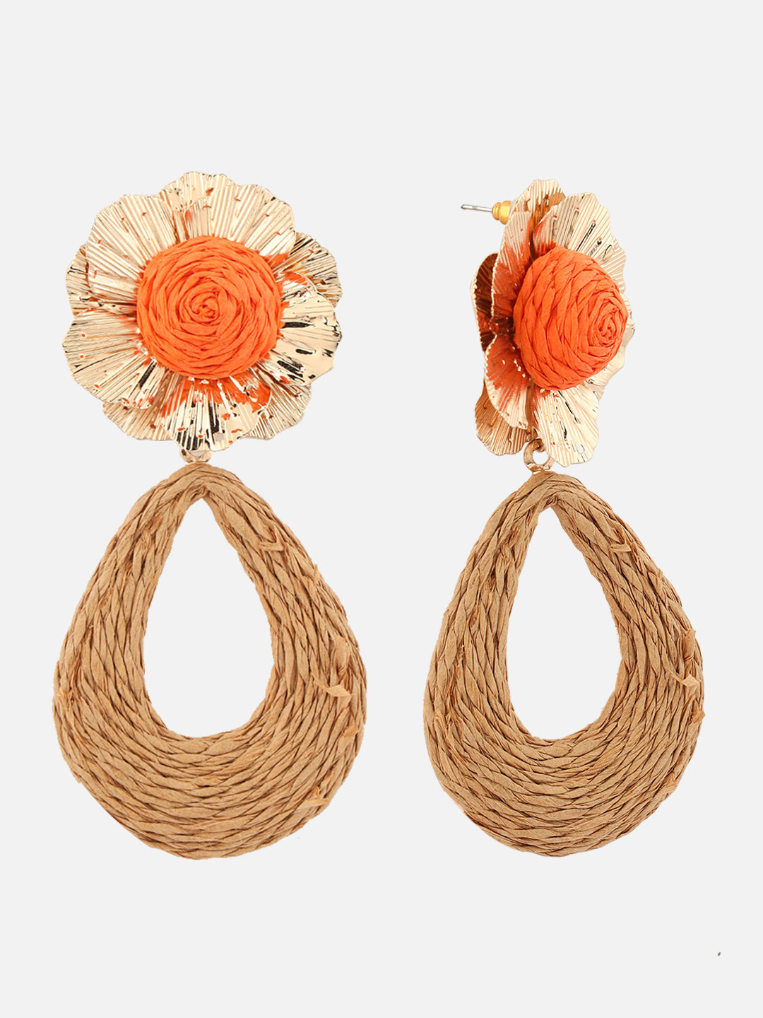 Beatnik Drop Floral Western Gold-Plated Fashion Earrings – Orange