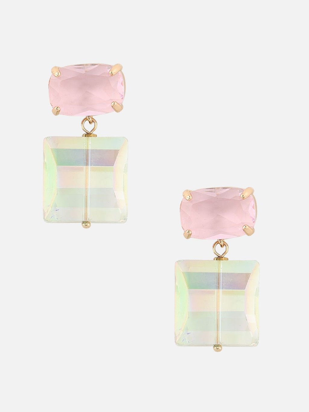 Light Green Gold-Plated Artificial Stones Square-Shaped Drop Earrings