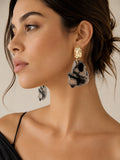 Gold-Plated Contemporary Black Drop Earrings