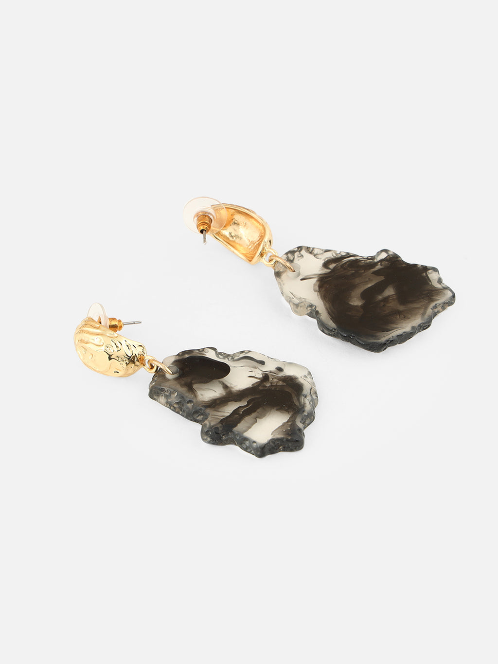 Gold-Plated Contemporary Black Drop Earrings