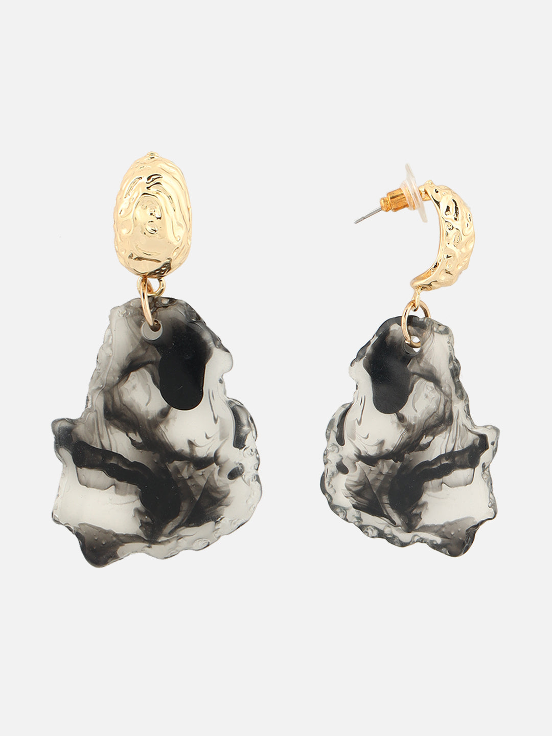 Gold-Plated Contemporary Black Drop Earrings