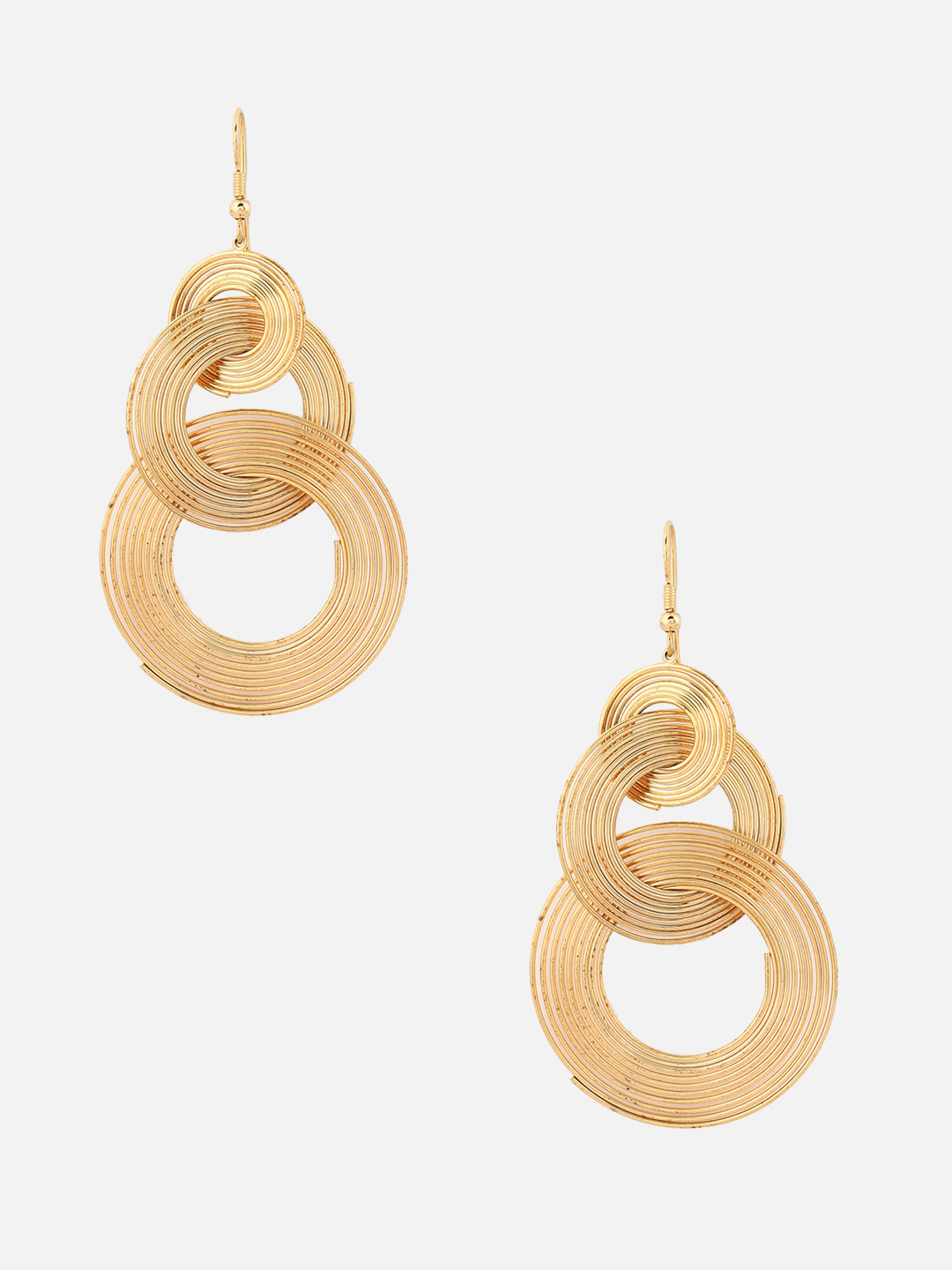 Gold Drop 3 Circles Golden Long Lightweight Earrings
