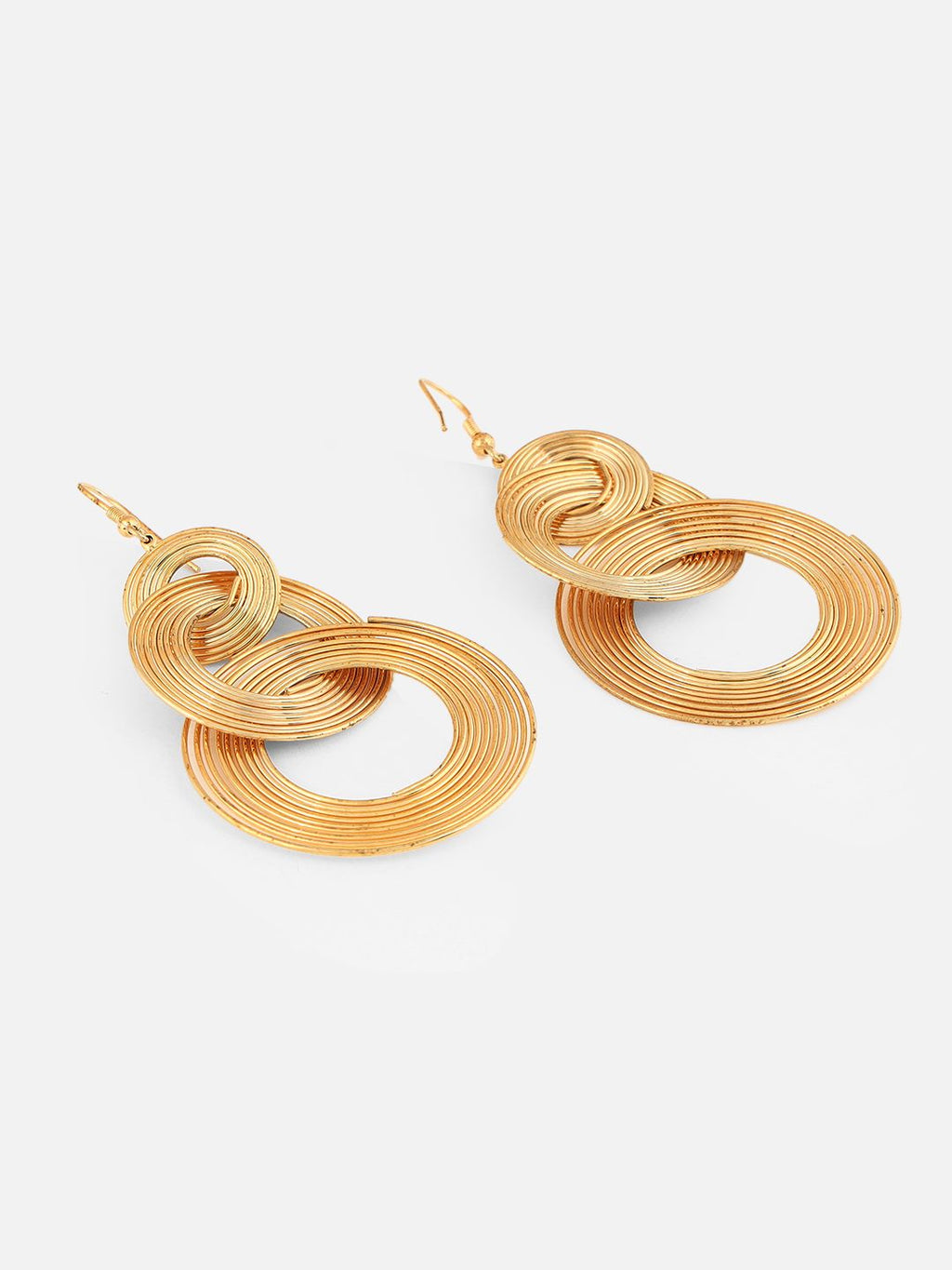 Gold Drop 3 Circles Golden Long Lightweight Earrings
