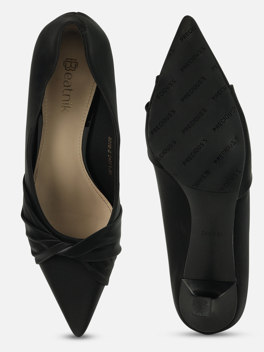 Beatnik Women's Black Pointed-Toe Heels with Twist Knot Detail – Elegant Formal Pumps