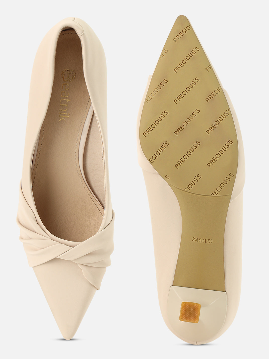 Beatnik Women's White Pointed-Toe Heels with Twist Knot Detail – Elegant Formal Pumps