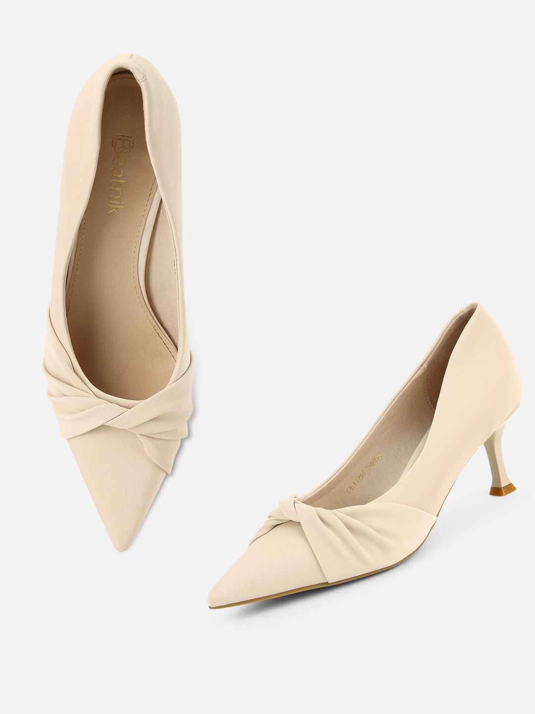 Beatnik Women's White Pointed-Toe Heels with Twist Knot Detail – Elegant Formal Pumps