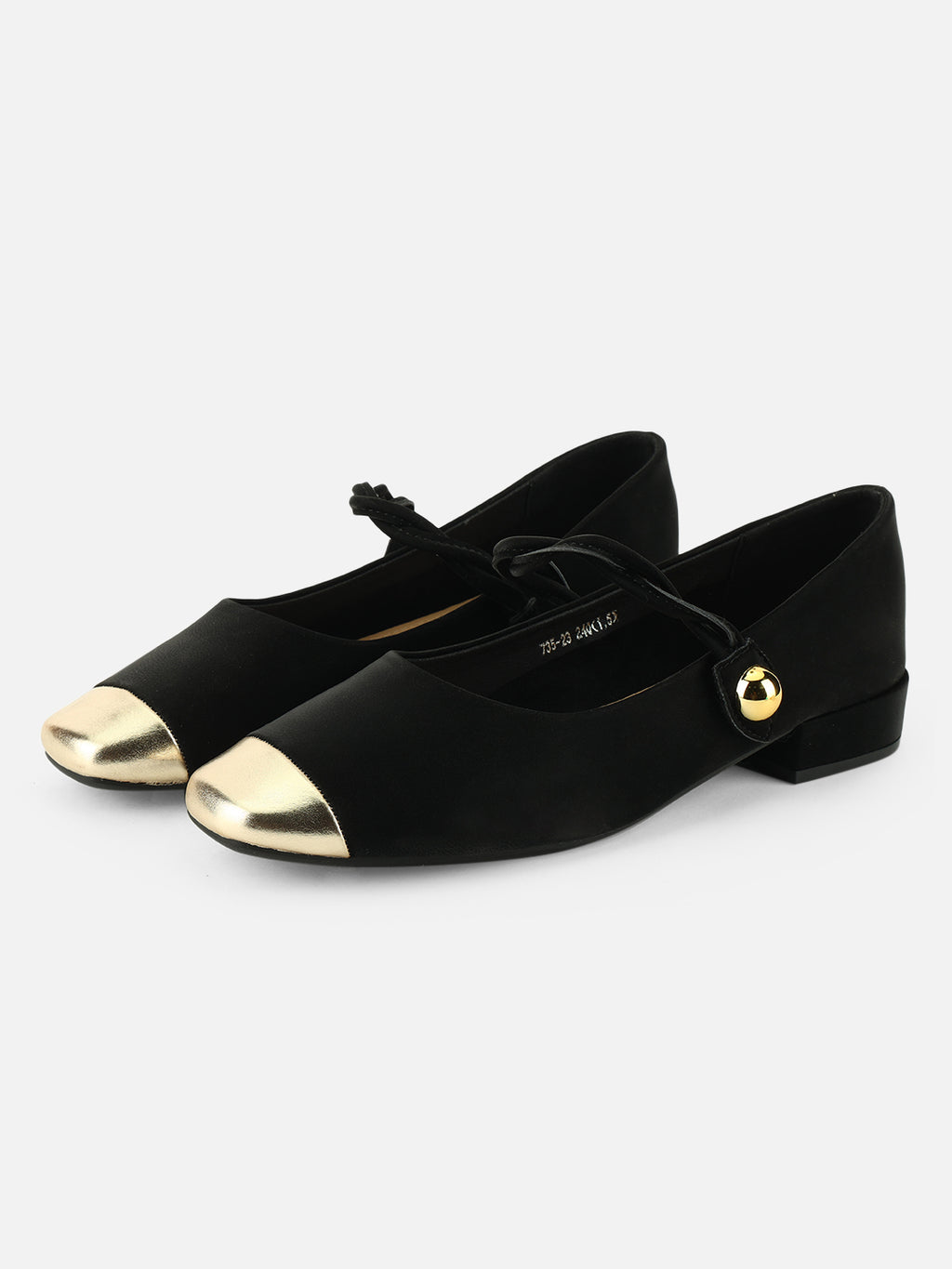 Beatnik Black Western Style Casual Pumps for Women with Gold Toe & Bell Tie