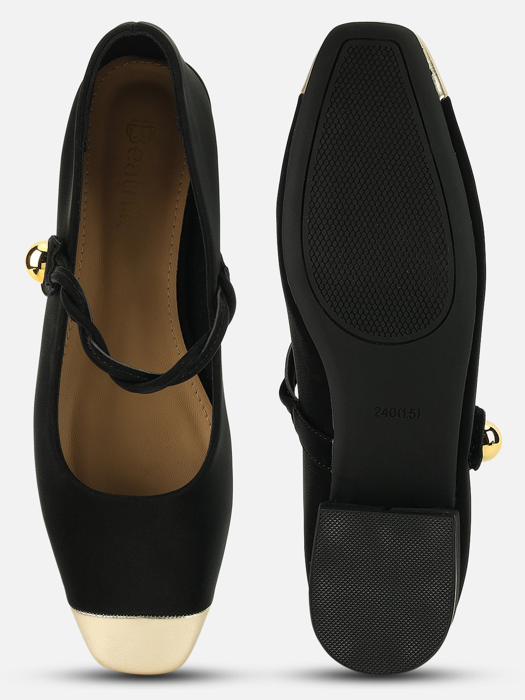 Beatnik Black Western Style Casual Pumps for Women with Gold Toe & Bell Tie