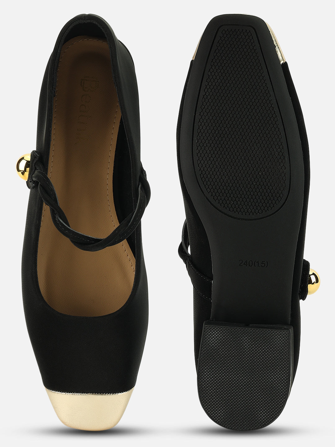 Beatnik Black Western Style Casual Pumps for Women with Gold Toe & Bell Tie