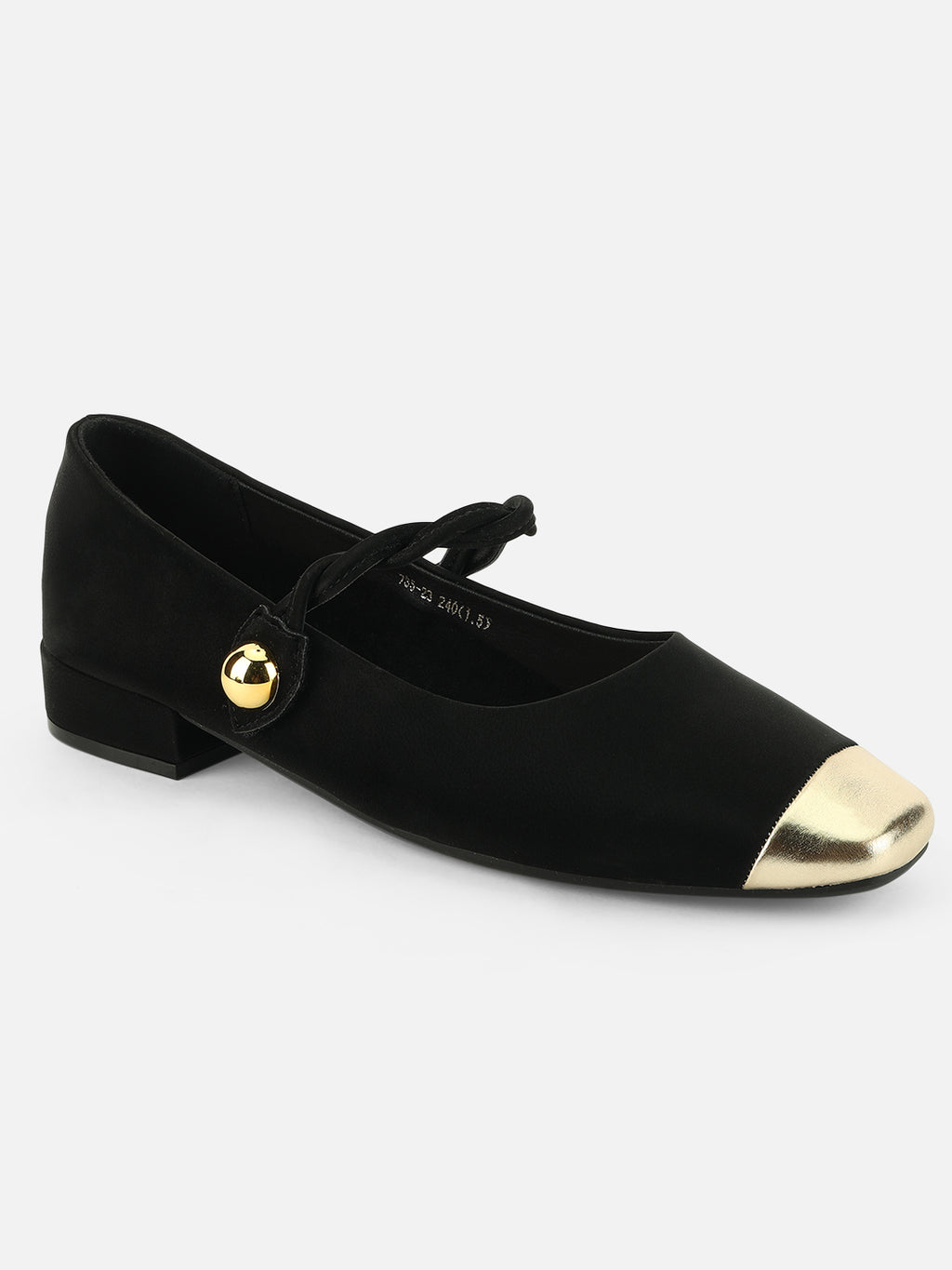 Beatnik Black Western Style Casual Pumps for Women with Gold Toe & Bell Tie