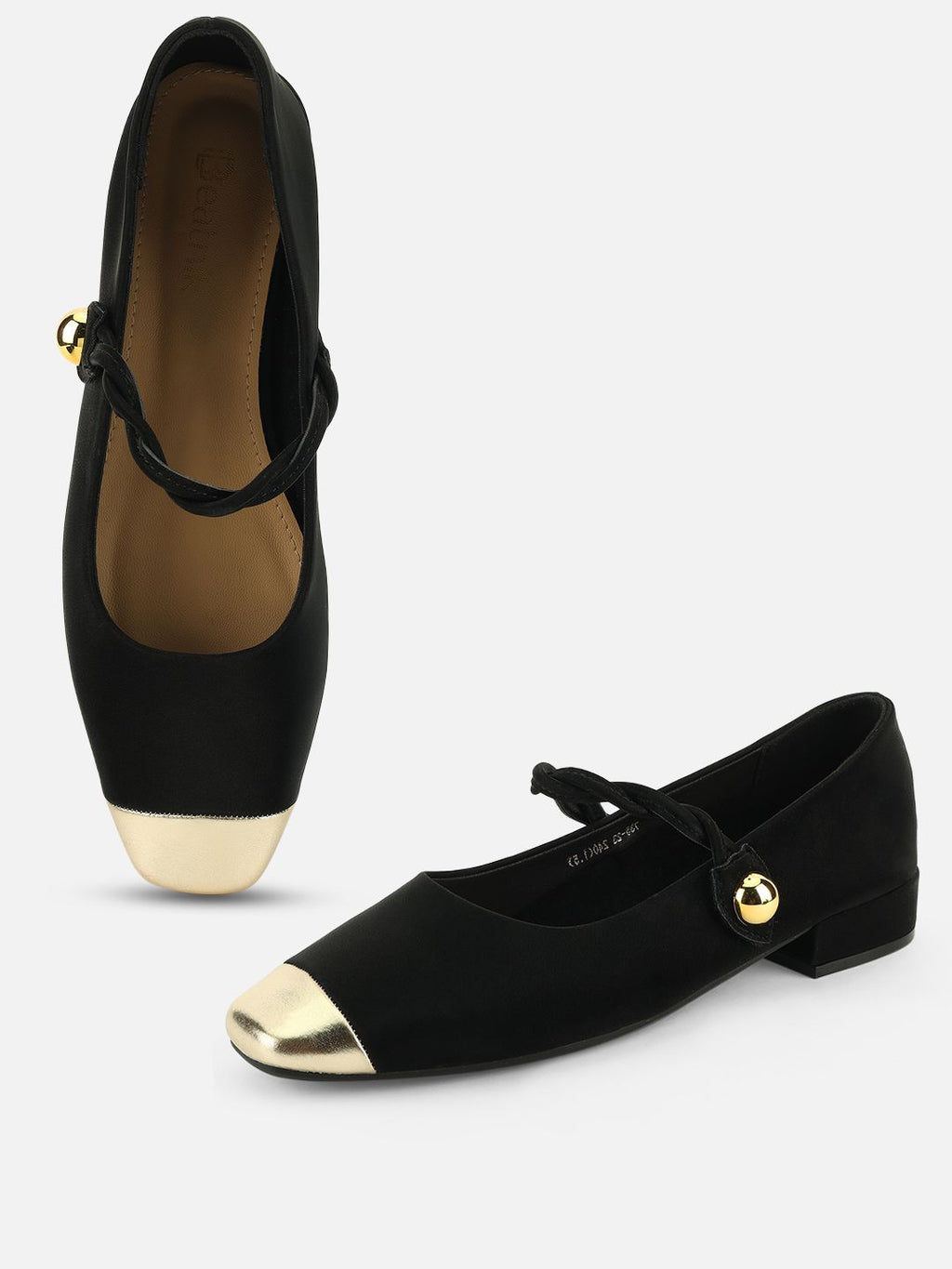Beatnik Black Western Style Casual Pumps for Women with Gold Toe & Bell Tie