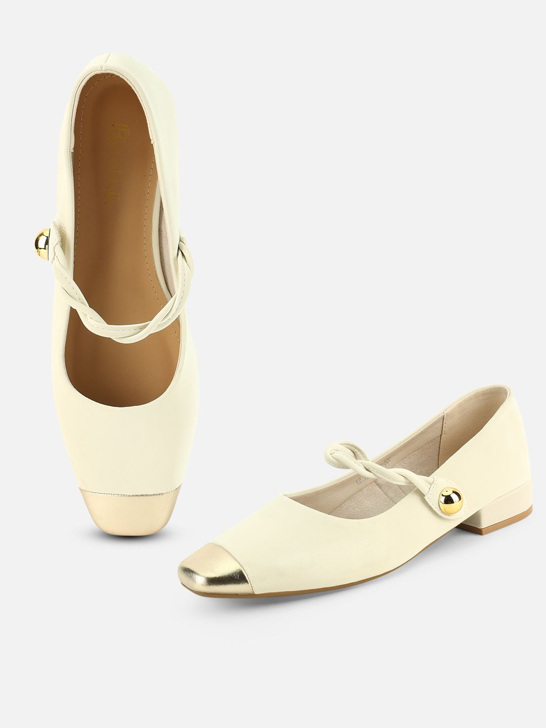 Beatnik White Western Style Casual Pumps for Women with Gold Toe & Bell Tie