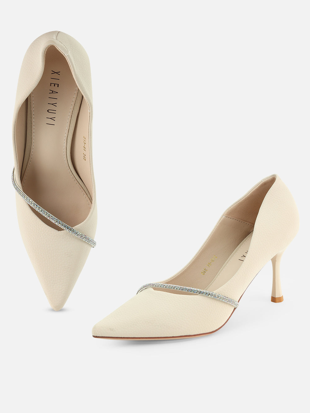 Grace in Every Step: Beatnik Embellished Stiletto White Pumps