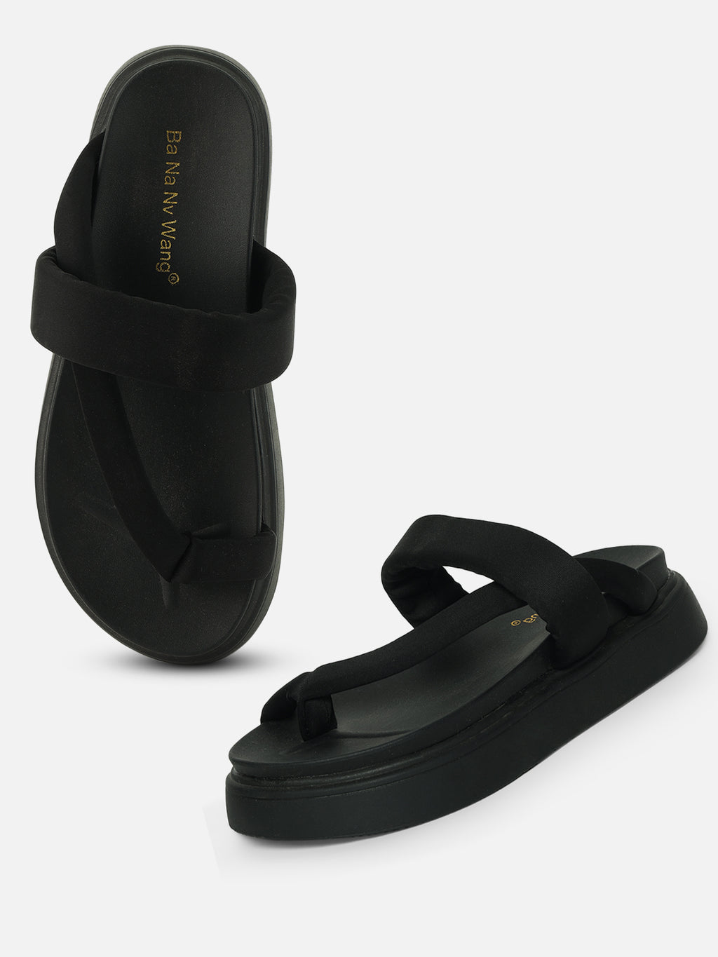 Beatnik Stylish Women’s Slip-On Sandals | Black Padded Platform Flip-Flops for Casual Wear